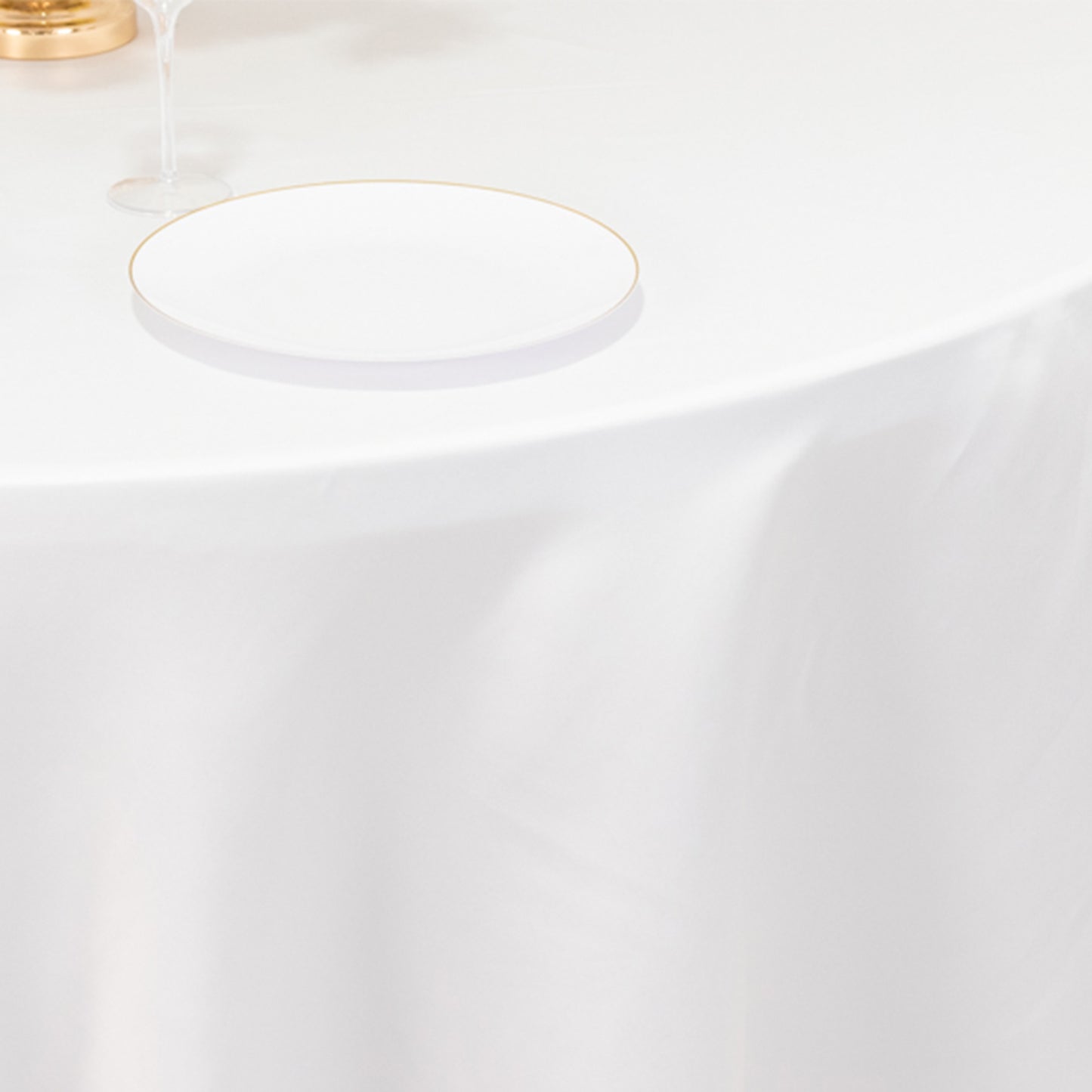 120" White Seamless Lamour Satin Round Tablecloth for 5 Foot Table With Floor-Length Drop