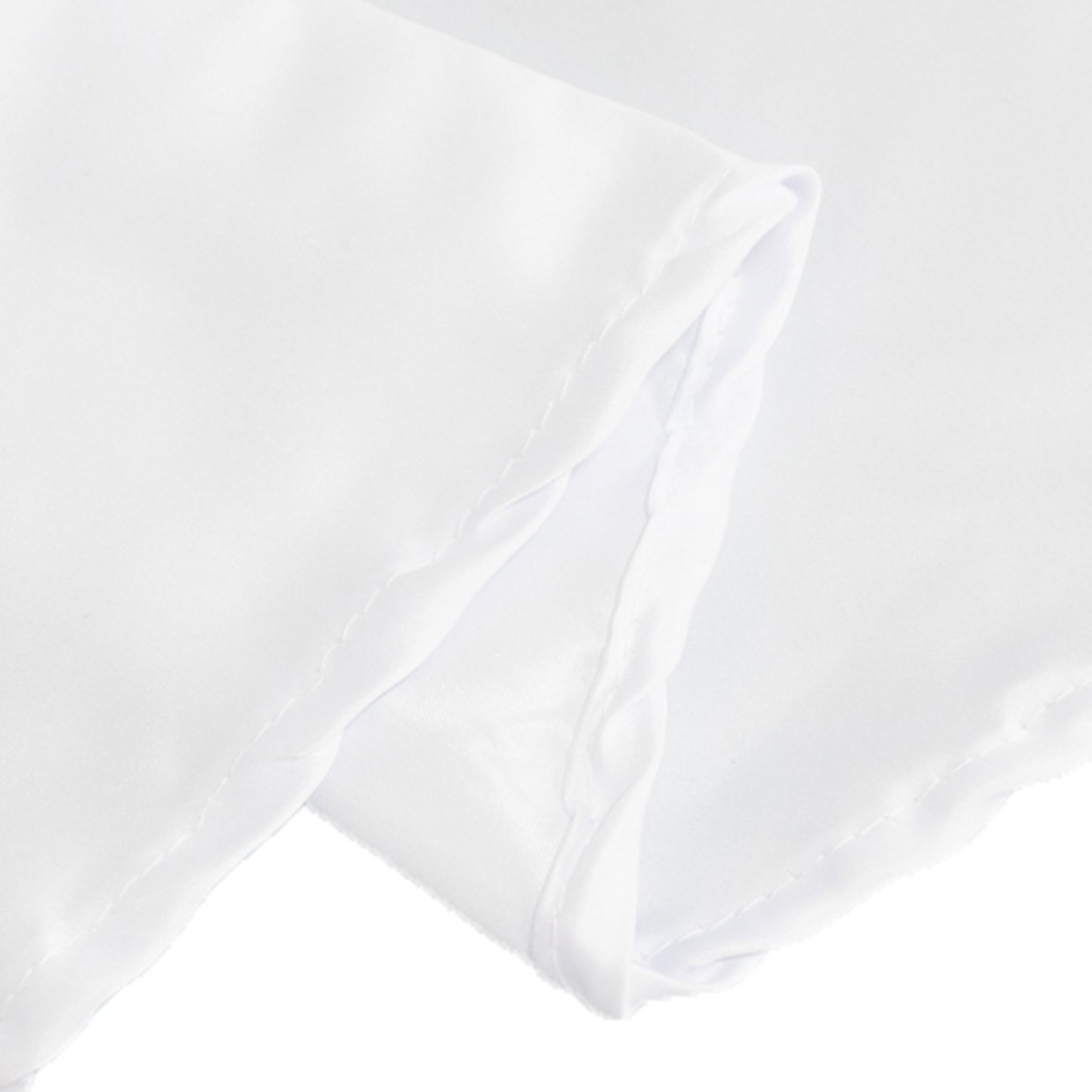 120" White Seamless Lamour Satin Round Tablecloth for 5 Foot Table With Floor-Length Drop