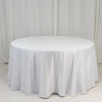 Stunning White Lamour Satin Round Tablecloth 120”