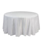 120" White Seamless Lamour Satin Round Tablecloth for 5 Foot Table With Floor-Length Drop