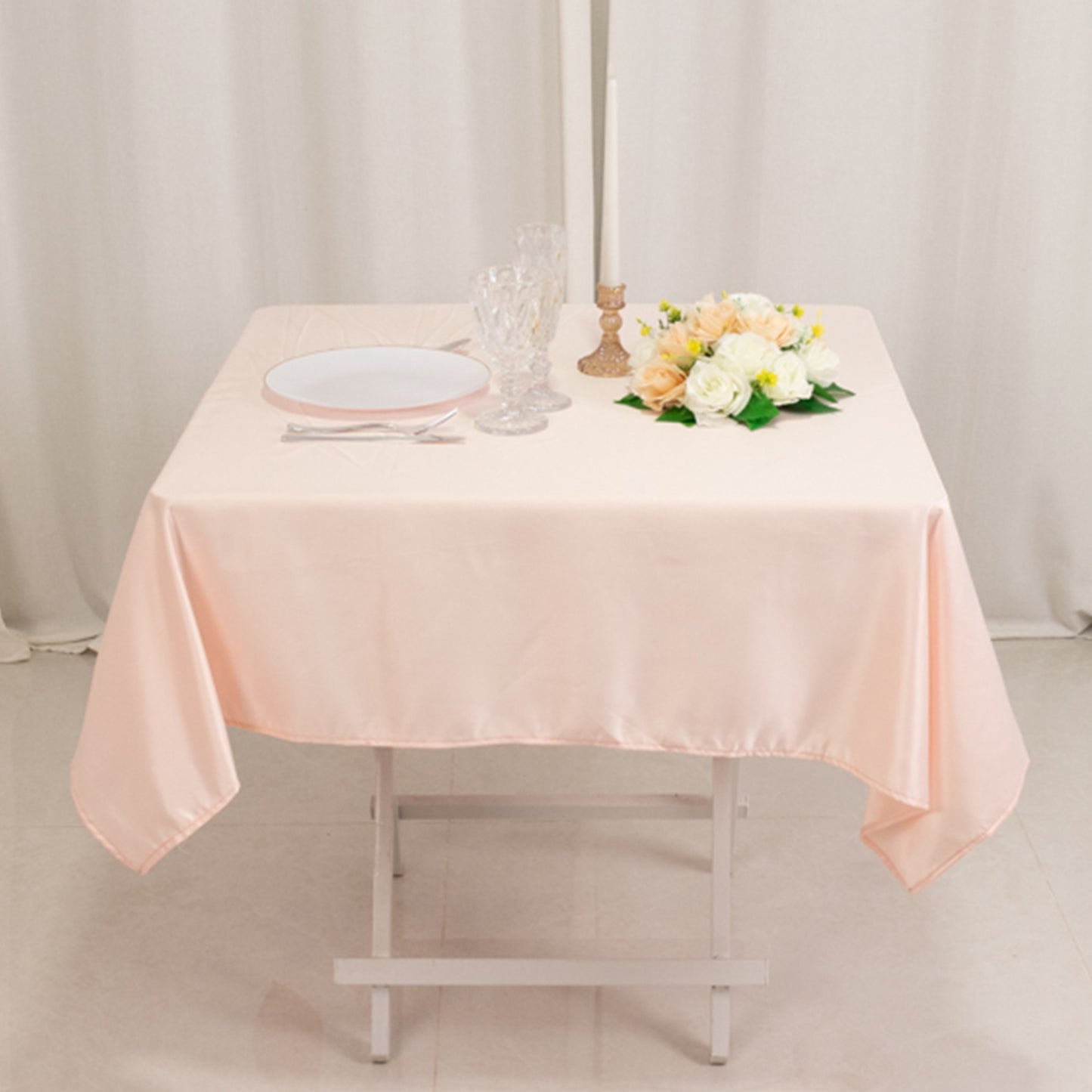 54" Blush Lamour Satin Square Tablecloth