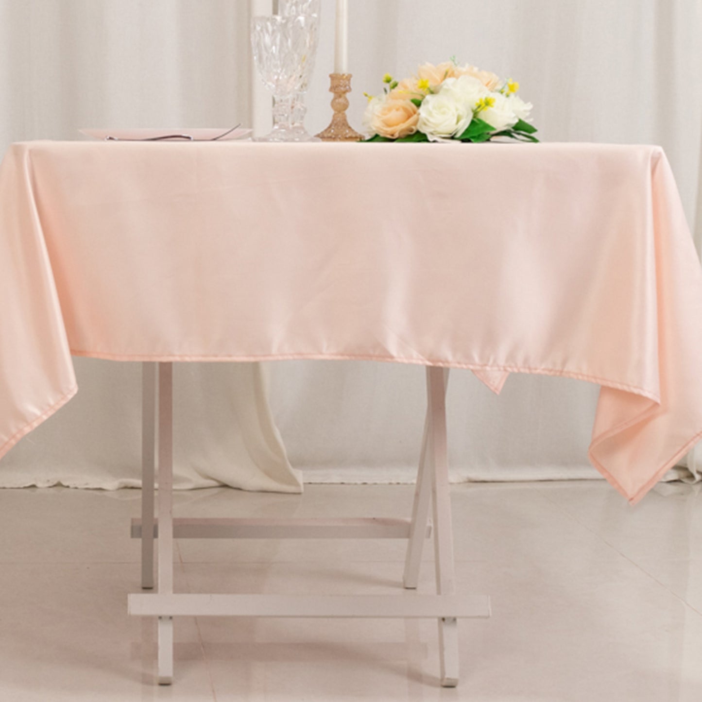 54" Blush Lamour Satin Square Tablecloth