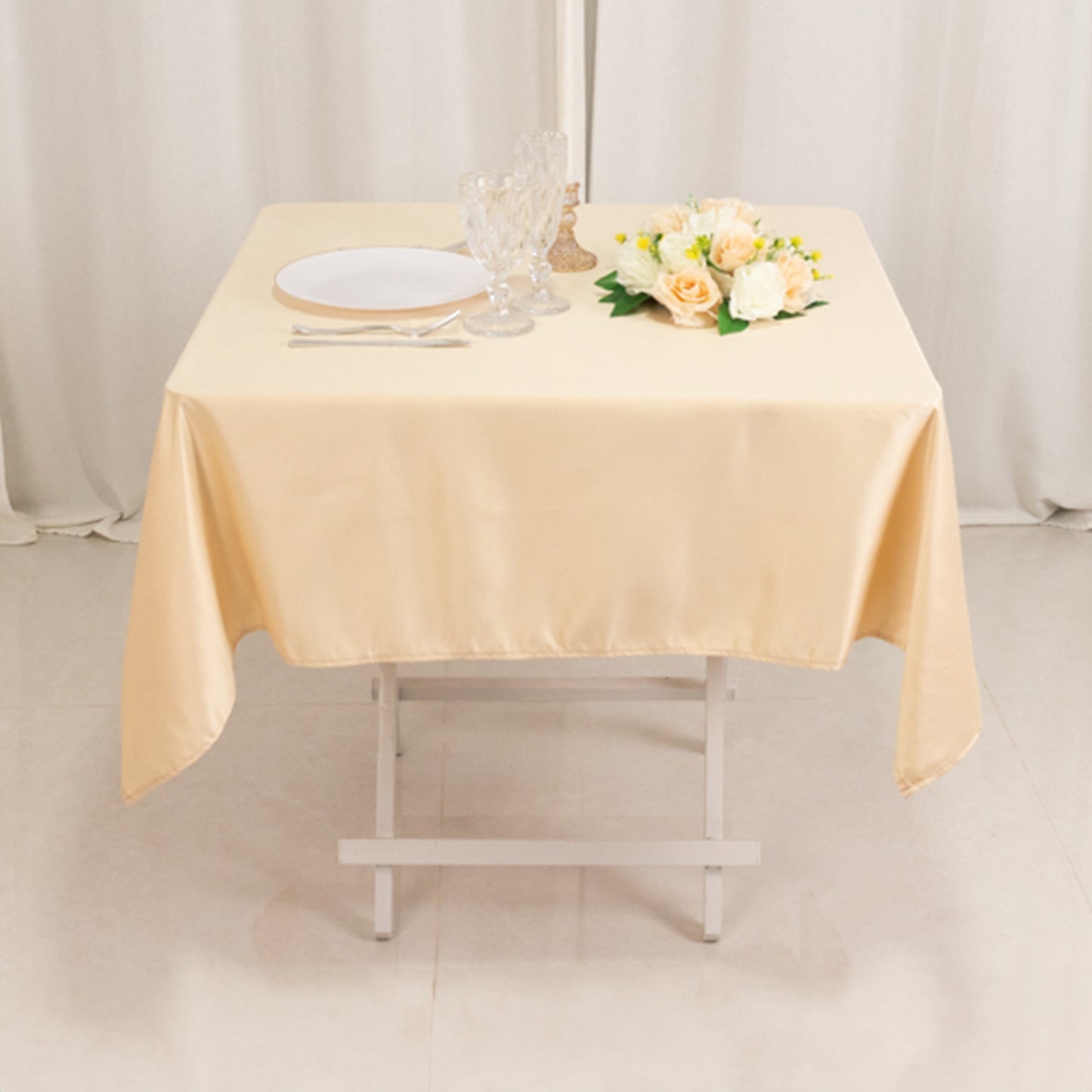 54" Beige Lamour Satin Square Tablecloth