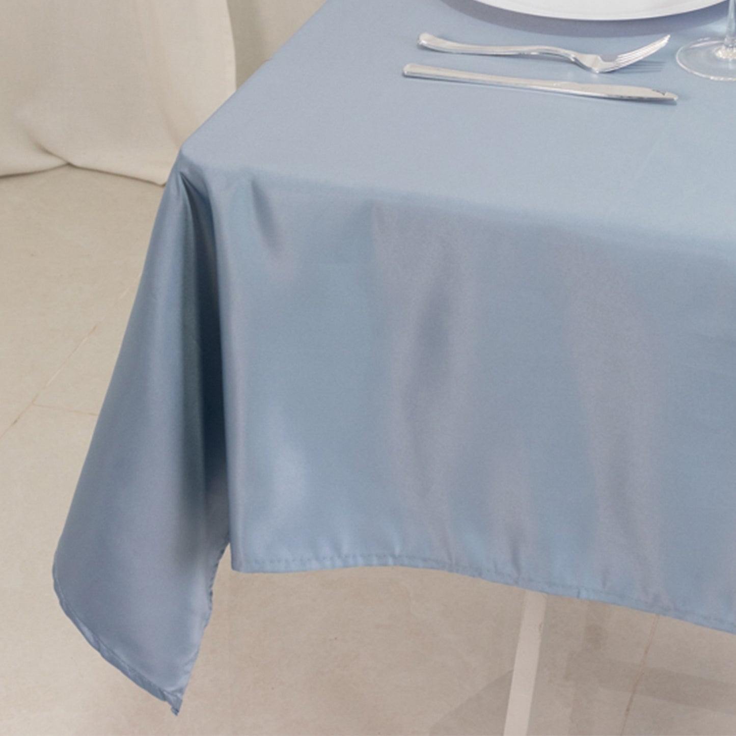54" Dusty Blue Lamour Satin Square Table Overlay