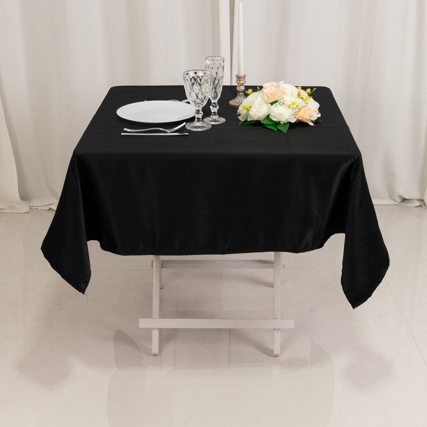 54" Black Lamour Satin Square Tablecloth