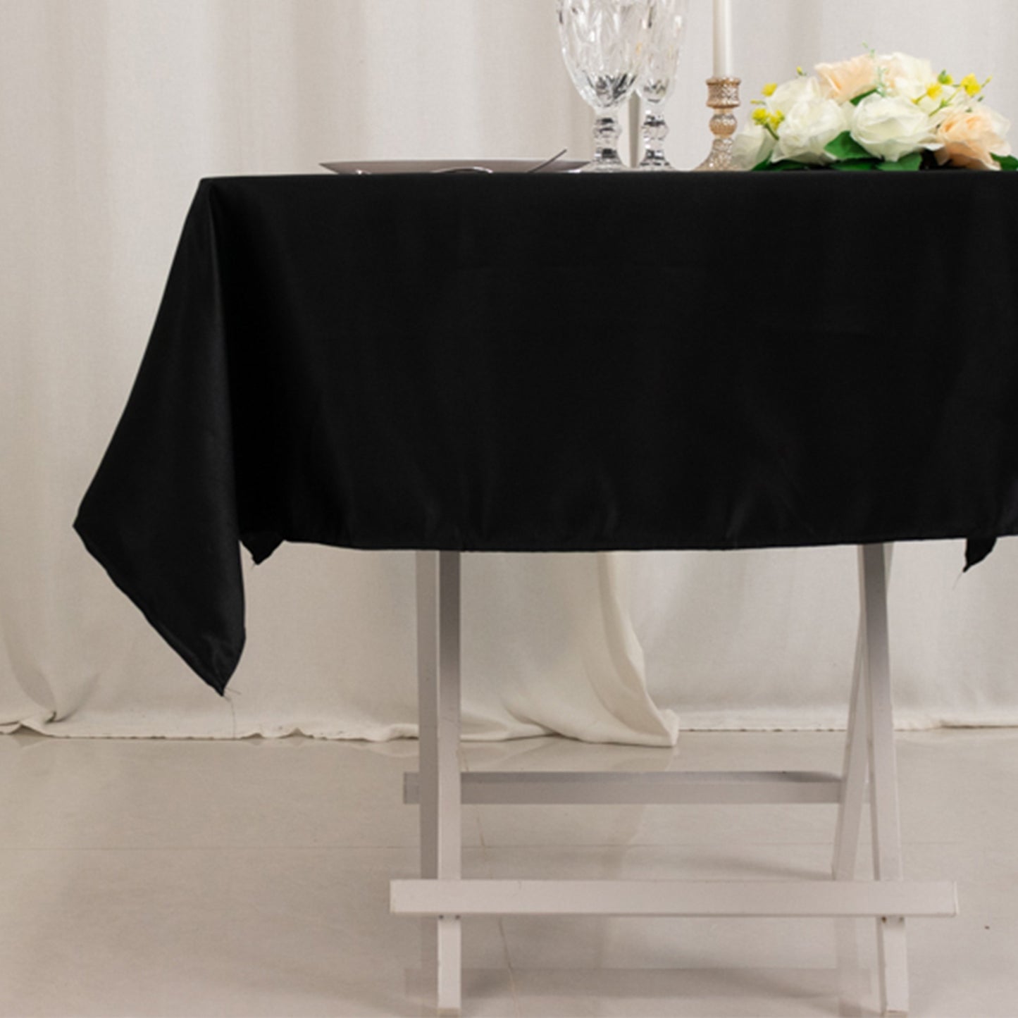 54" Black Lamour Satin Square Tablecloth