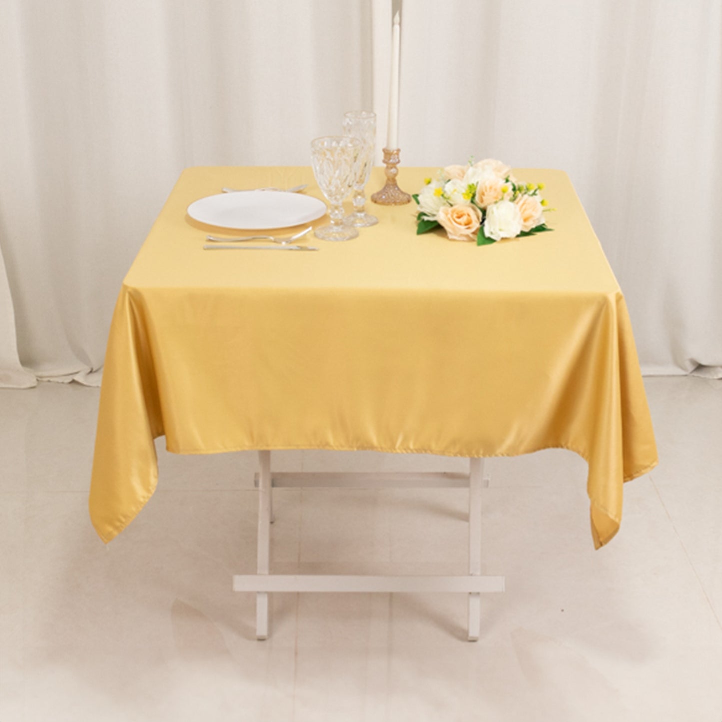 54" Champagne Lamour Satin Square Tablecloth