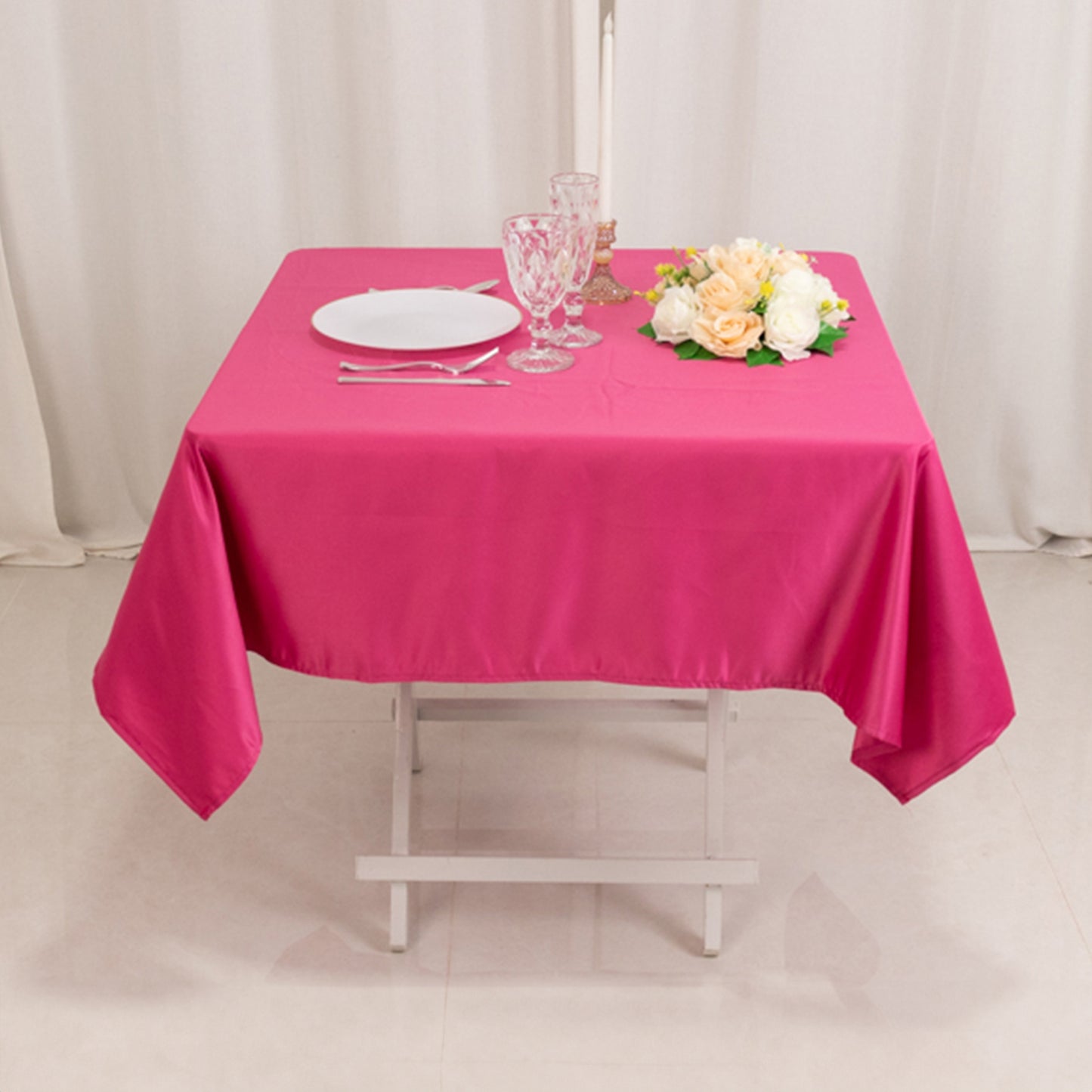54" Fuchsia Lamour Satin Square Tablecloth