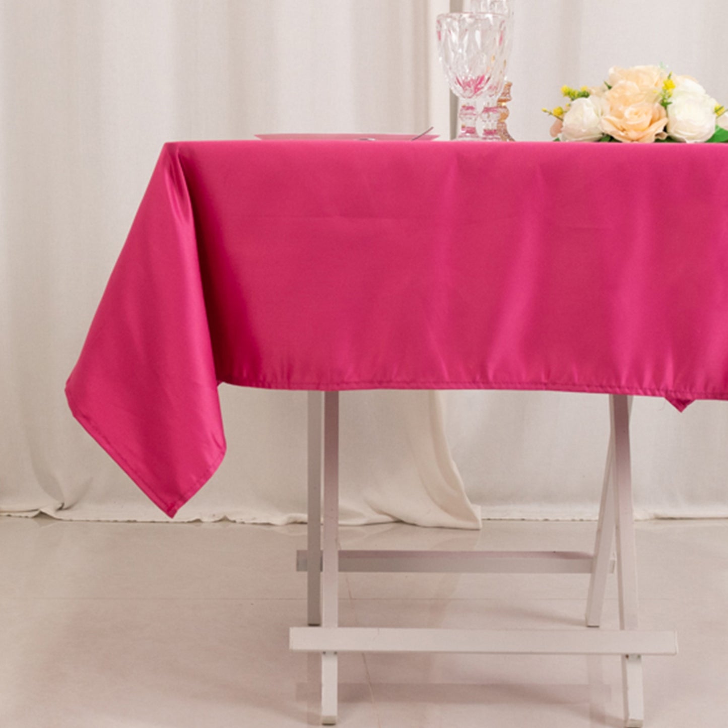 54" Fuchsia Lamour Satin Square Tablecloth
