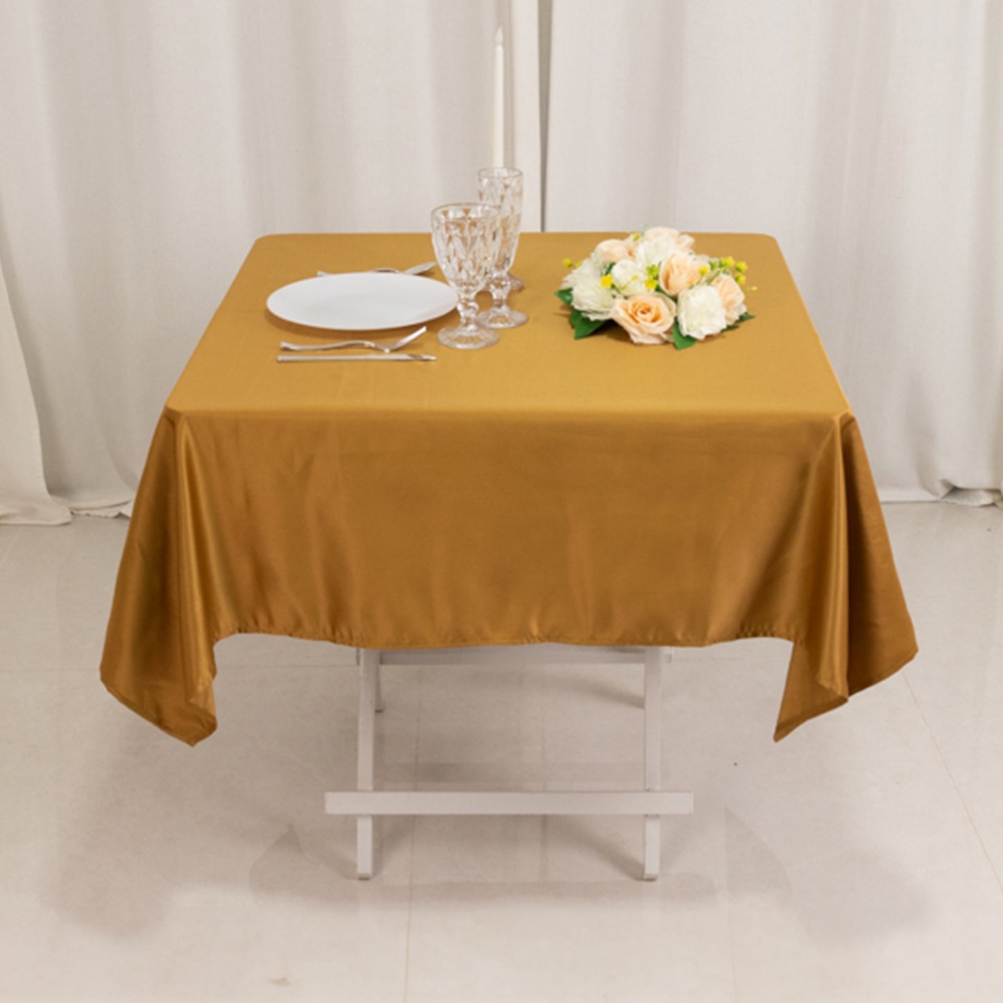 54" Gold Lamour Satin Square Tablecloth