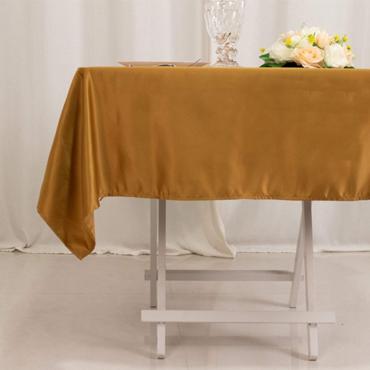 54" Gold Lamour Satin Square Tablecloth