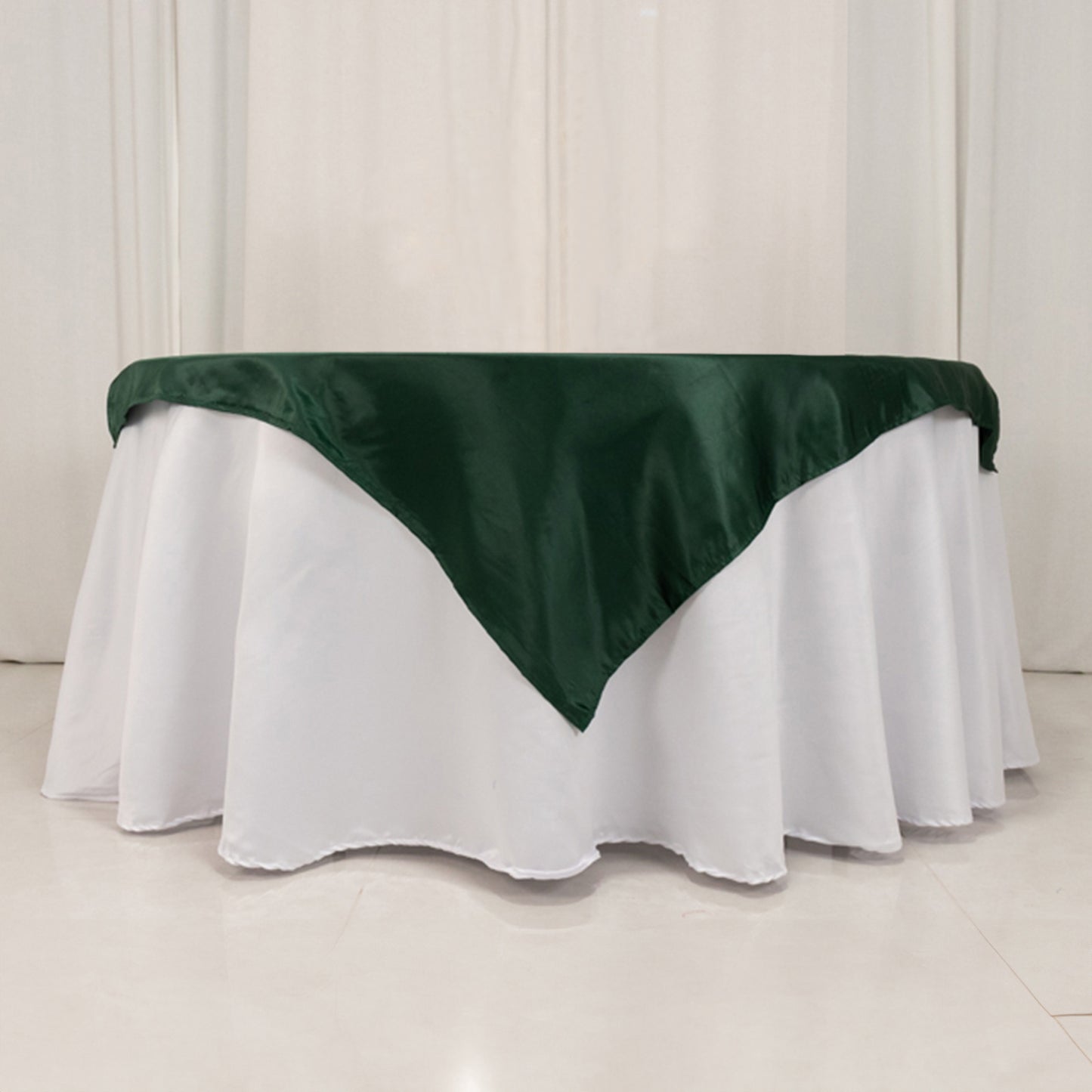 54" Hunter Emerald Green Lamour Satin Square Table Overlay