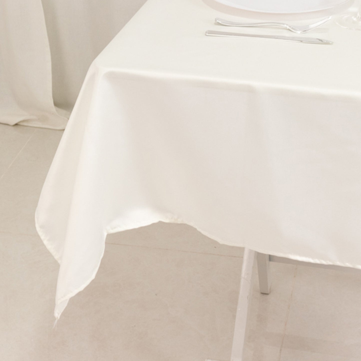 54" Ivory Lamour Satin Square Table Overlay