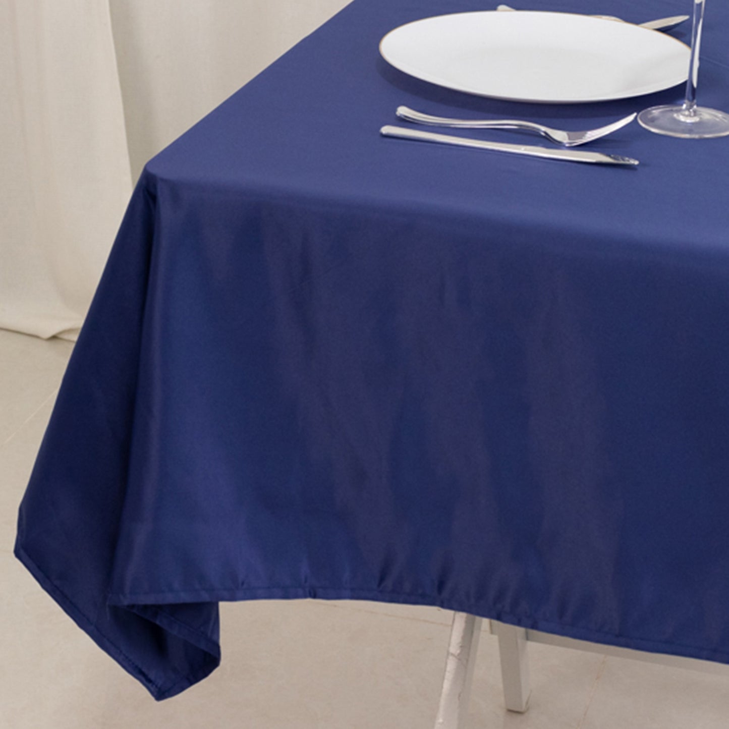 54" Navy Blue Lamour Satin Square Table Overlay