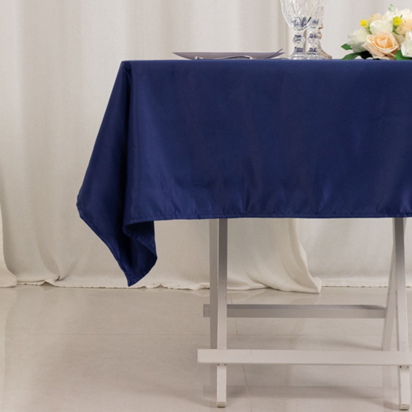 54" Navy Blue Lamour Satin Square Tablecloth