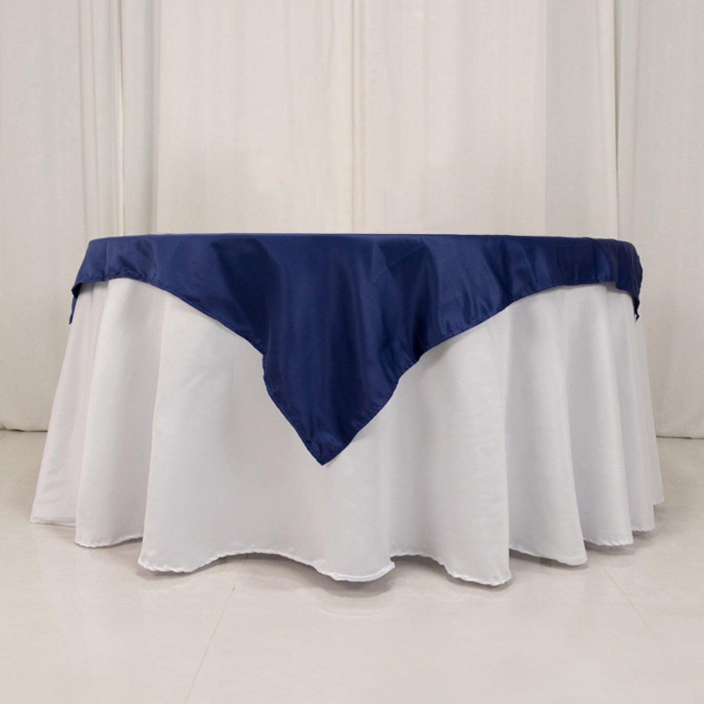 54" Navy Blue Lamour Satin Square Table Overlay