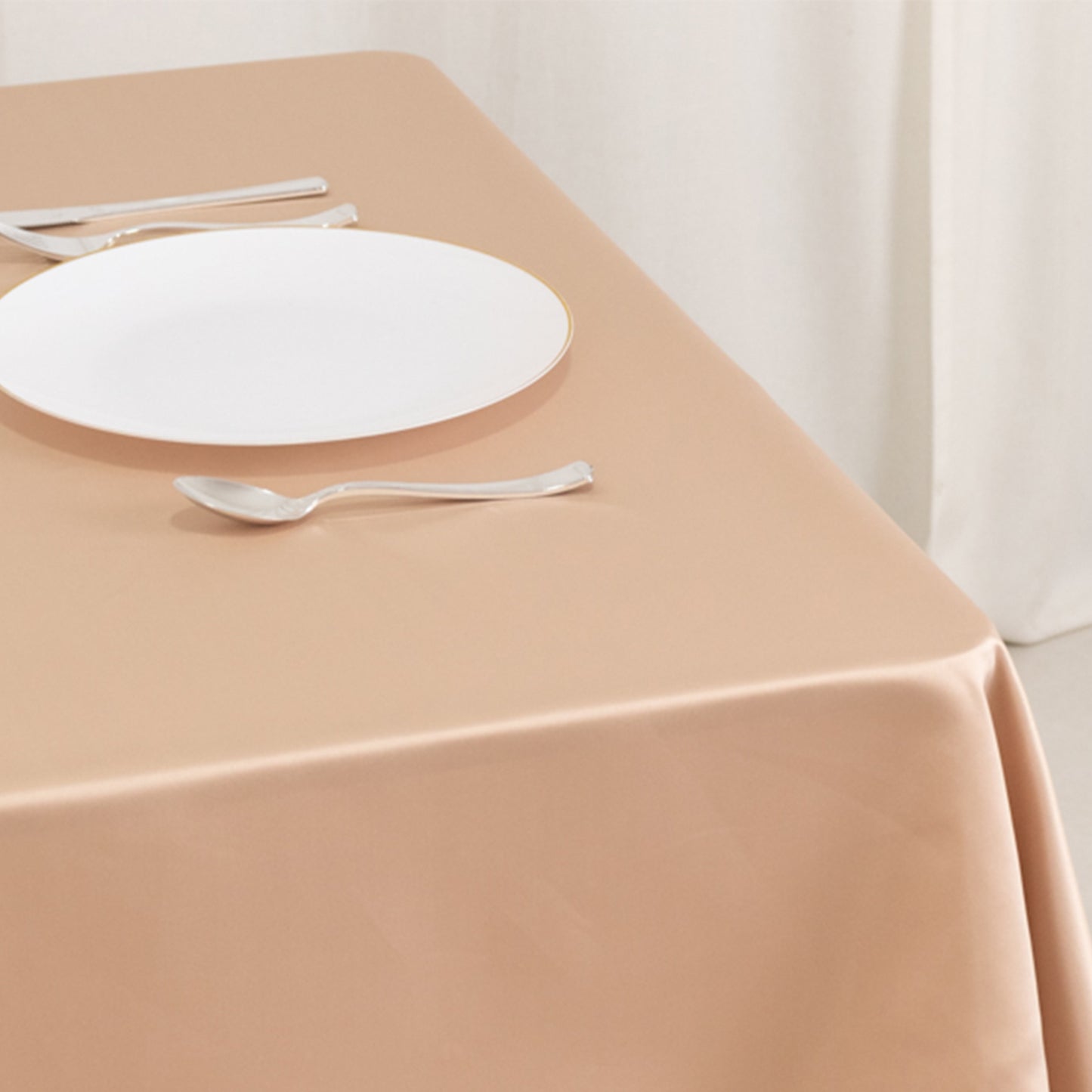 54" Nude Lamour Satin Square Table Overlay