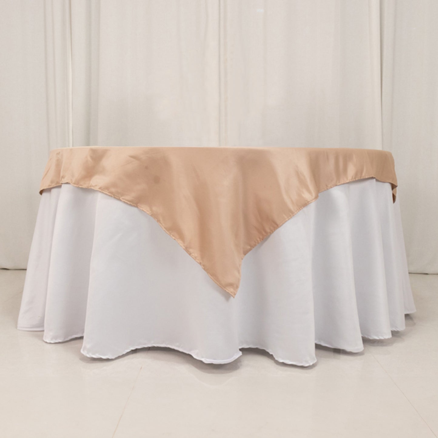 54" Nude Lamour Satin Square Table Overlay