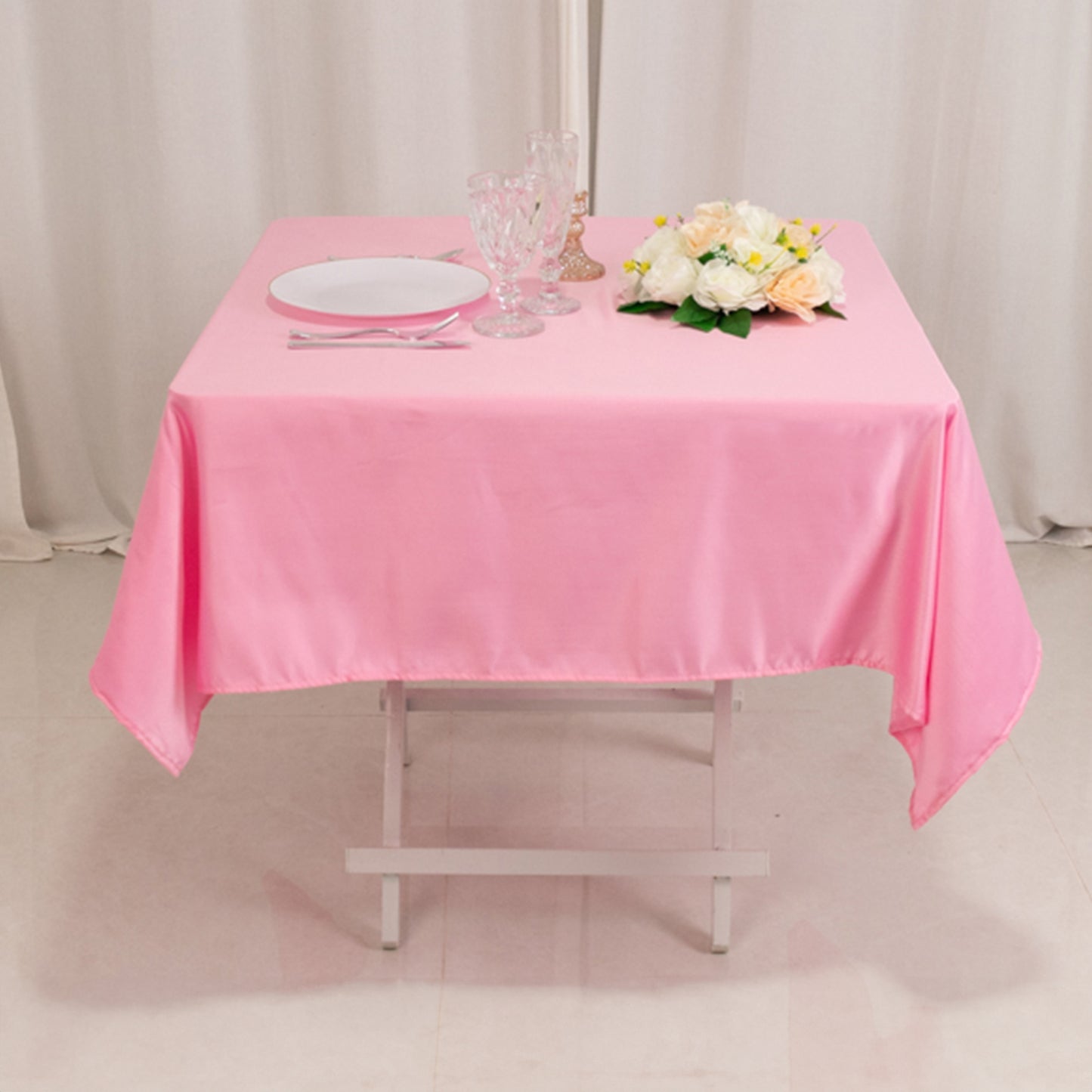 54" Pink Lamour Satin Square Tablecloth