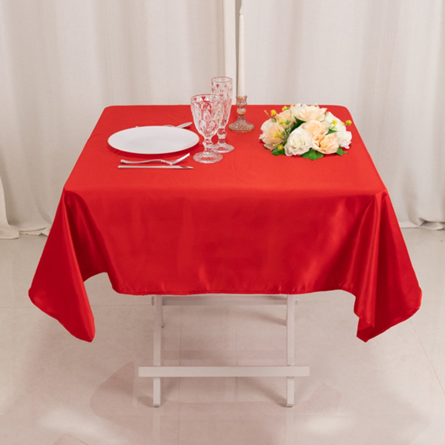 54" Red Lamour Satin Square Tablecloth