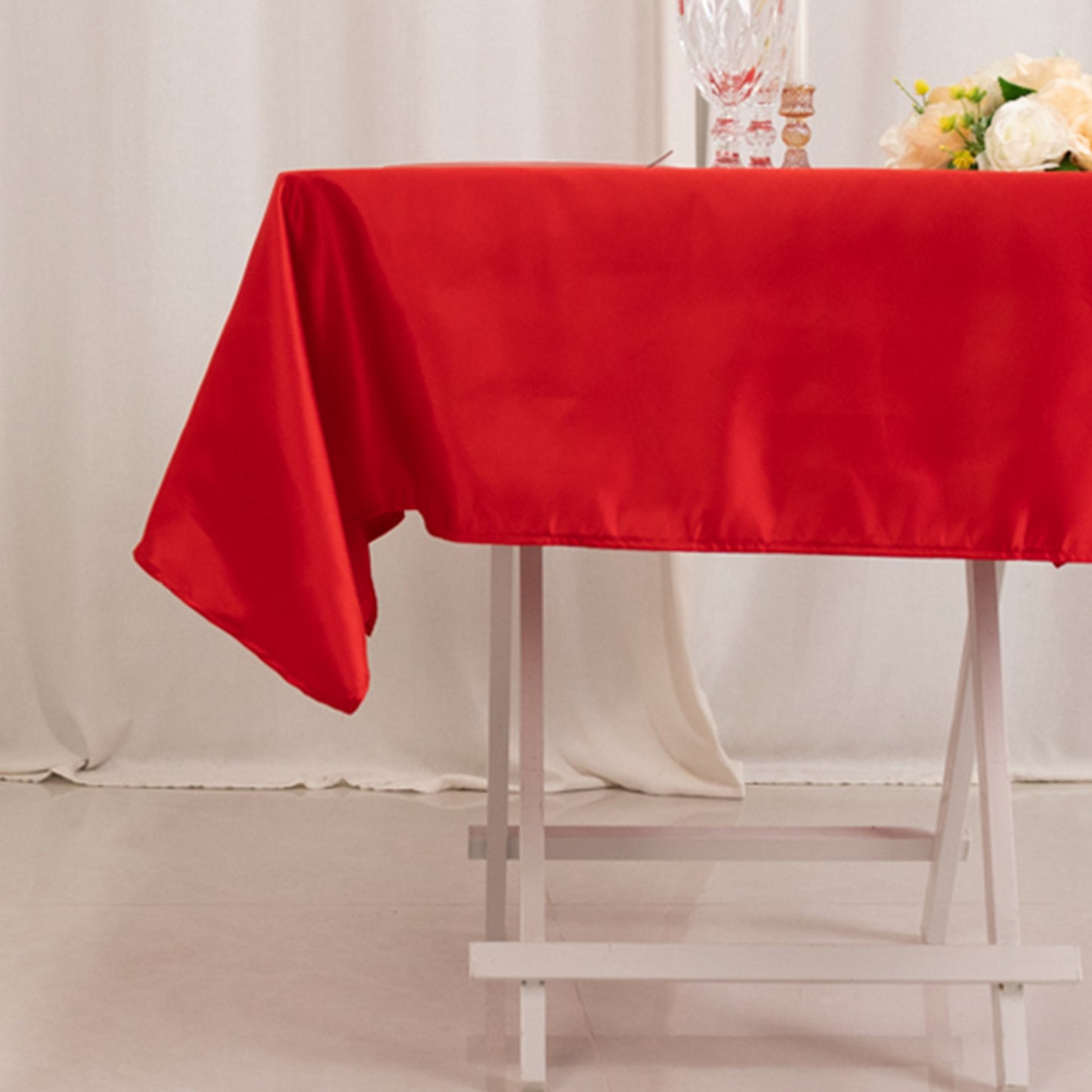54" Red Lamour Satin Square Tablecloth