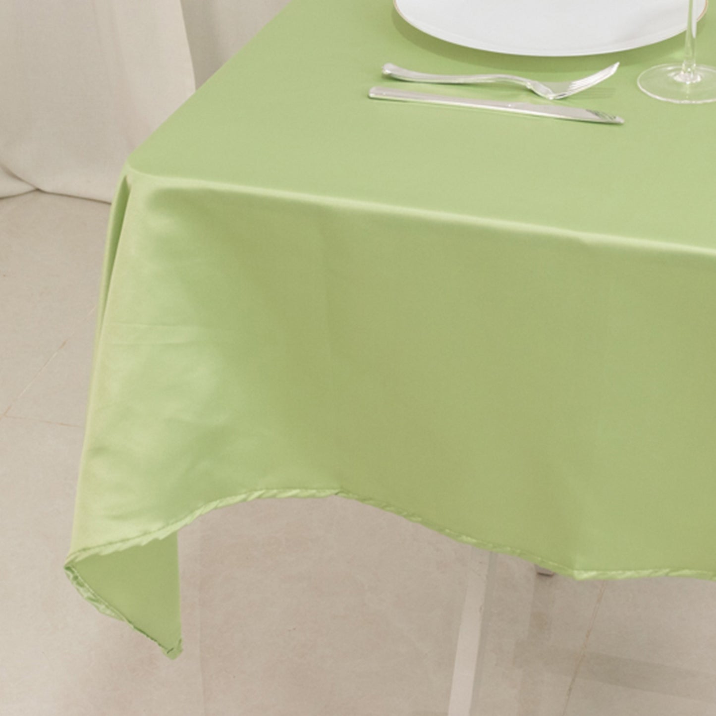 54" Sage Green Lamour Satin Square Table Overlay