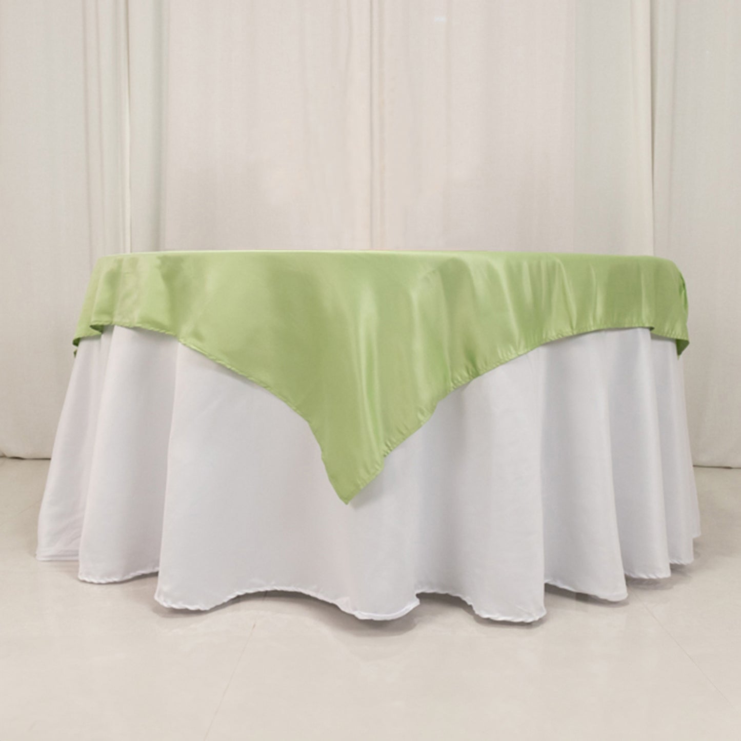 54" Sage Green Lamour Satin Square Table Overlay