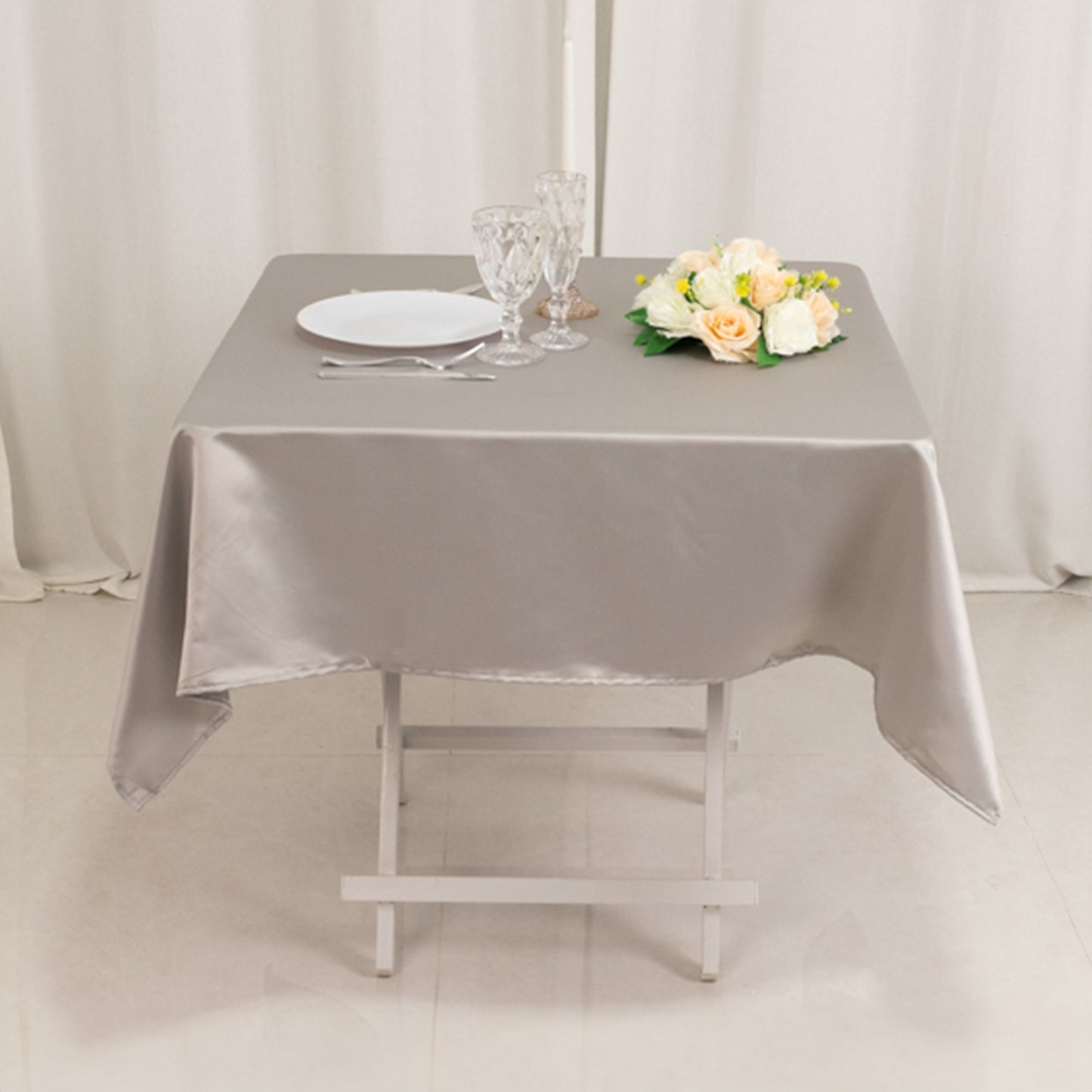 54" Silver Lamour Satin Square Tablecloth