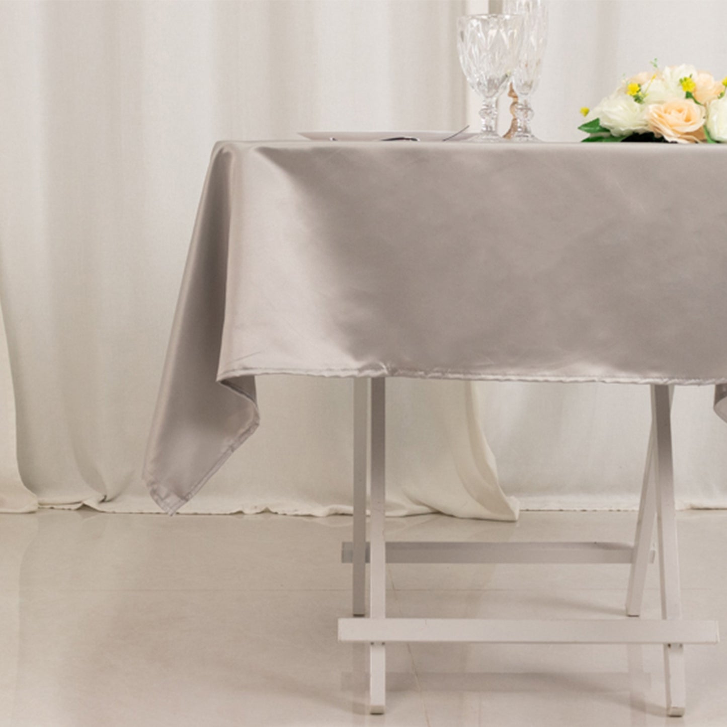 54" Silver Lamour Satin Square Tablecloth