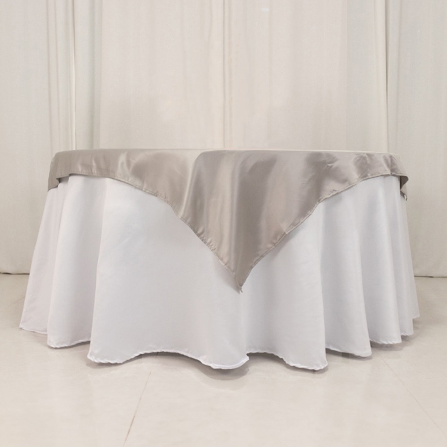 54" Silver Lamour Satin Square Table Overlay