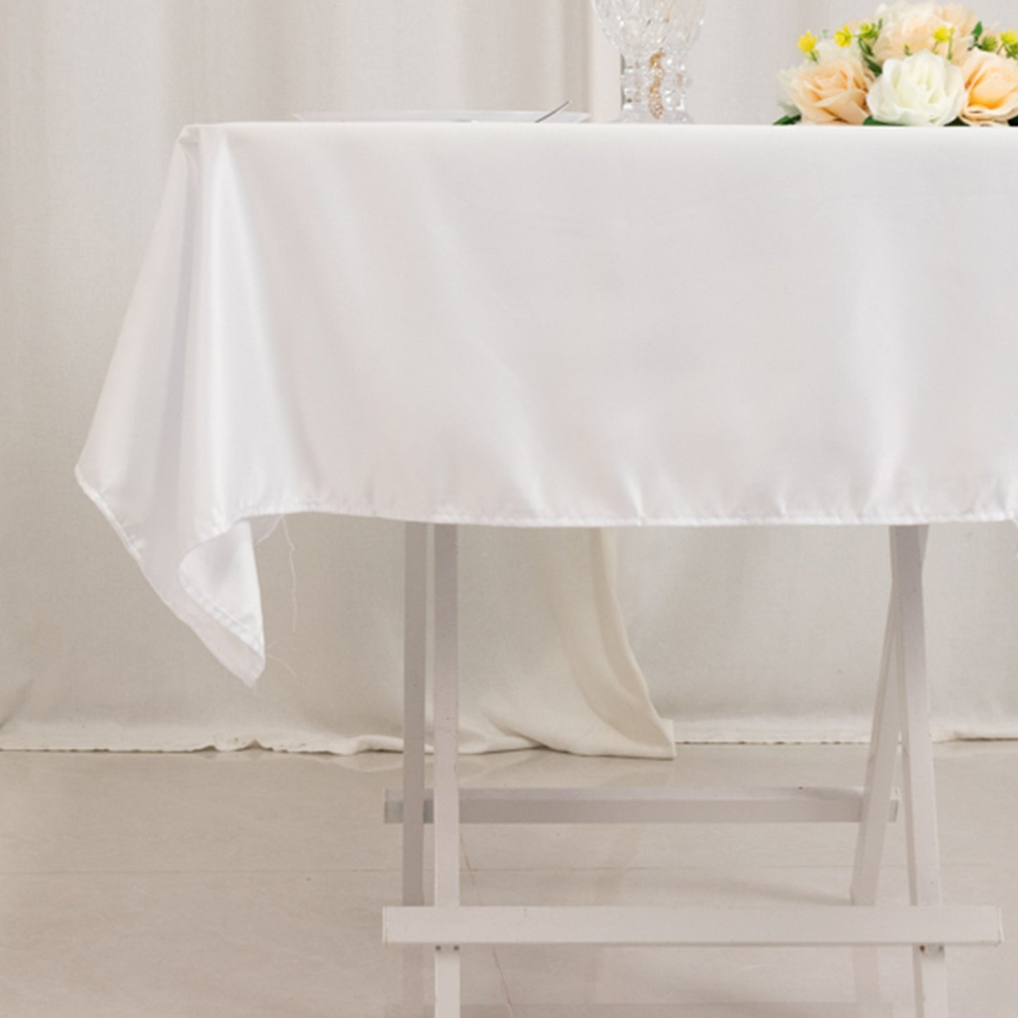 54" White Lamour Satin Square Tablecloth