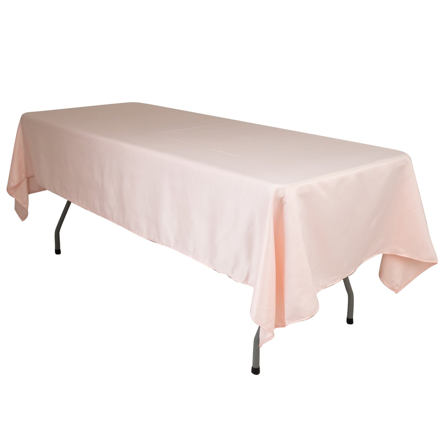 Blush satin rectangle tablecloth, 60"x102" for elegant table settings.