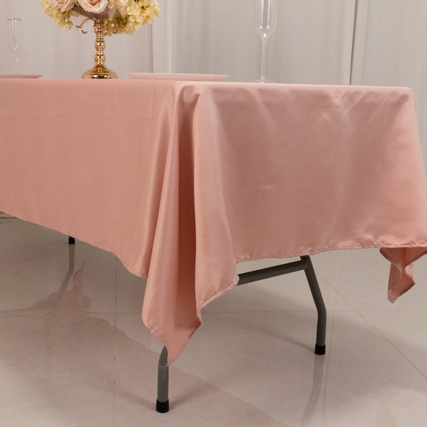 60"x102" Dusty Rose Lamour Satin Rectangle Tablecloth