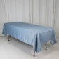 Dusty blue satin rectangle tablecloth on a table.