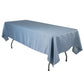 Dusty blue satin rectangle tablecloth on a table.