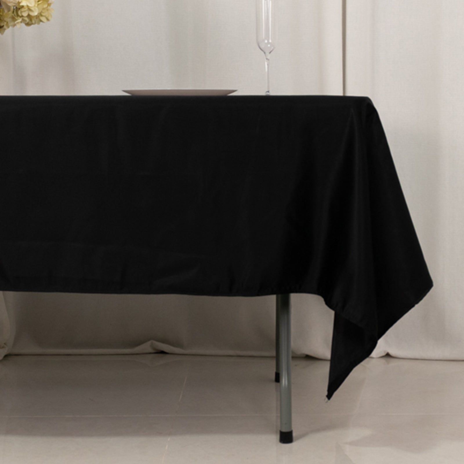 Black Lamour satin rectangle tablecloth, 60"x102".
