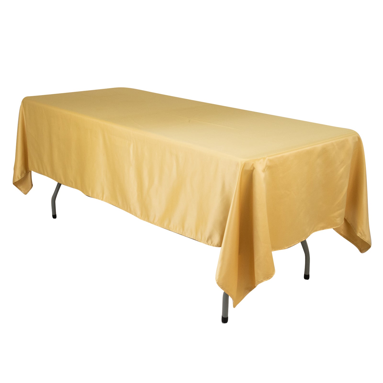 Champagne satin rectangle tablecloth, 60"x102", elegant dining accessory.