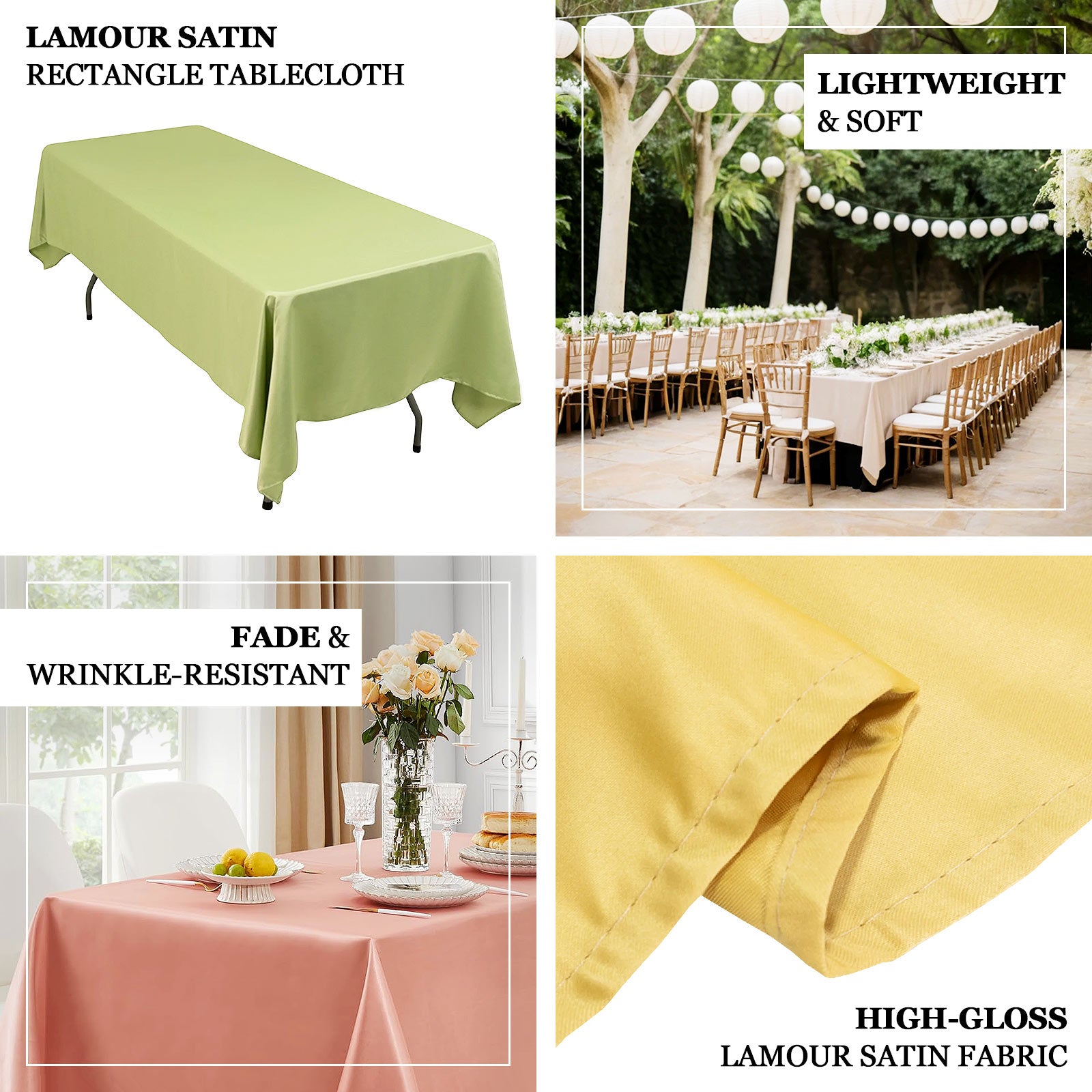 60"x102" Lamour Satin Rectangle Tablecloth
