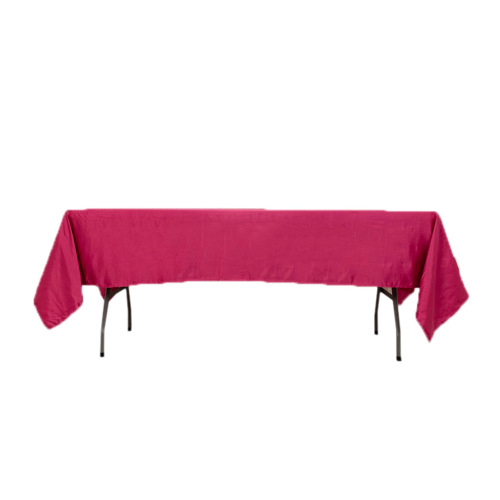 Fuchsia satin rectangle tablecloth, 60"x102" in size.