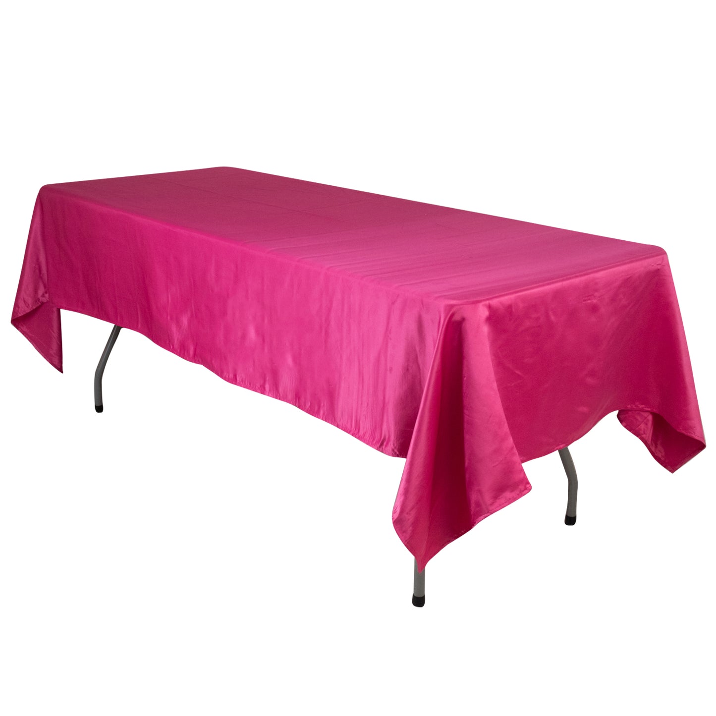 Fuchsia satin rectangle tablecloth, 60"x102" size.