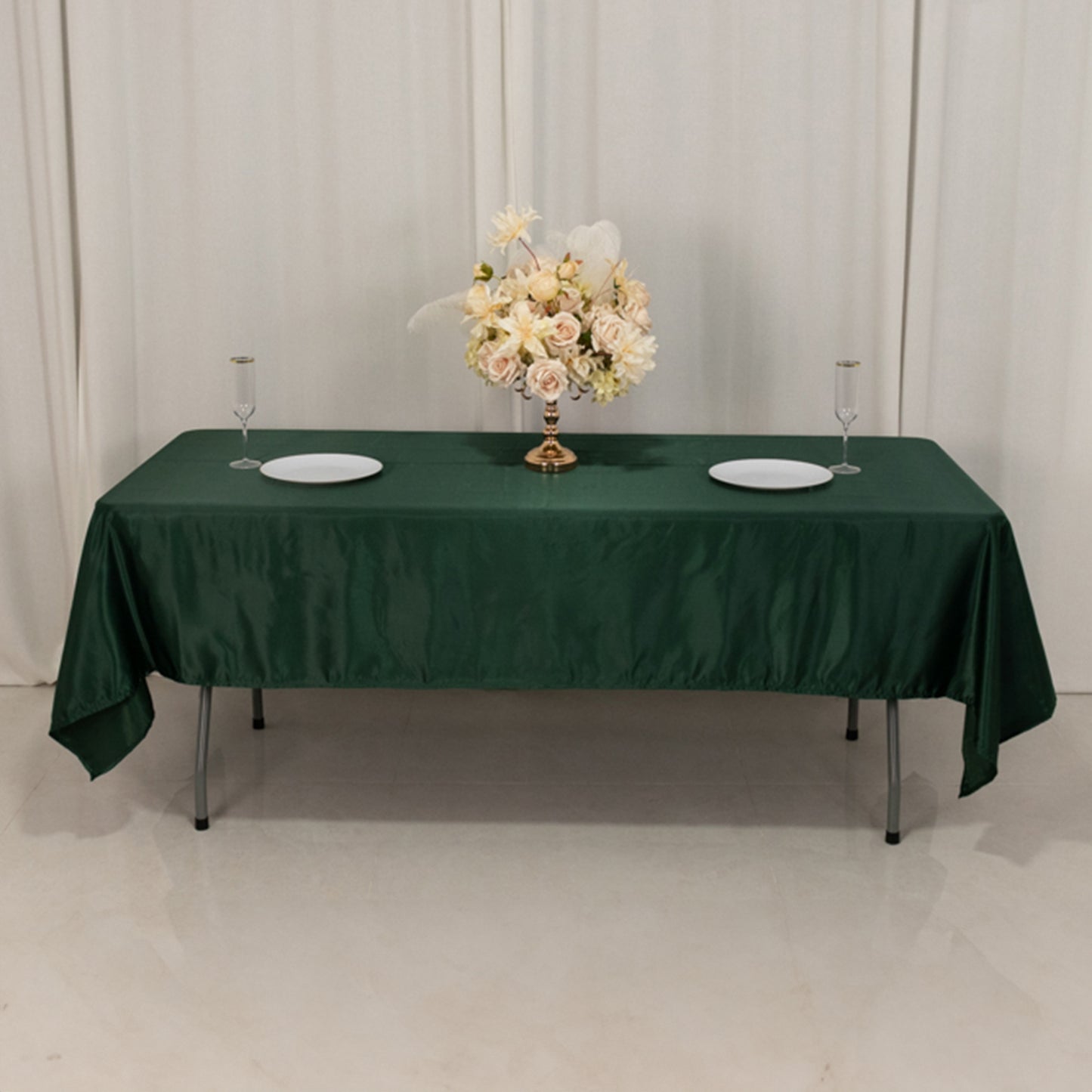 60"x102" Hunter Emerald Green Lamour Satin Rectangle Tablecloth