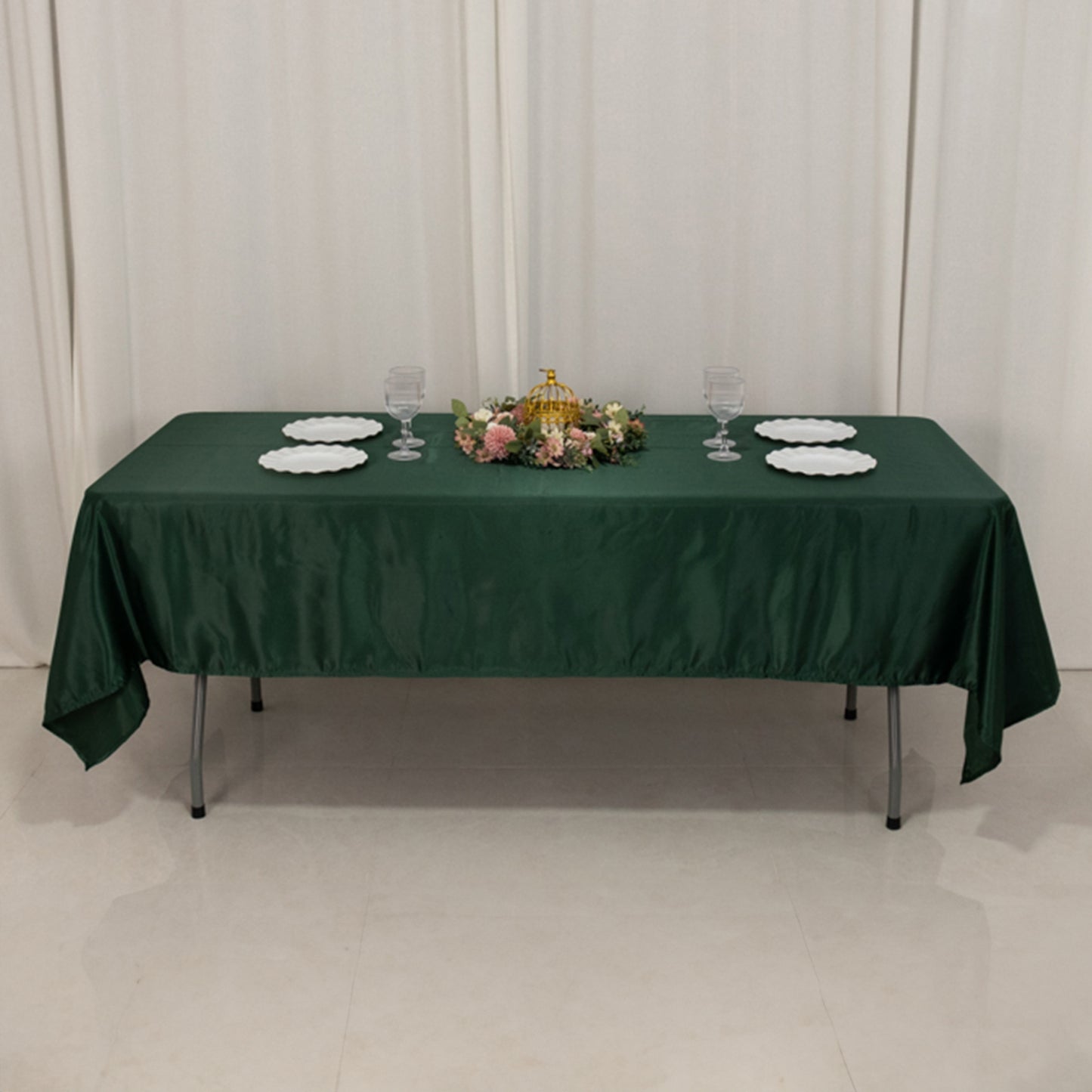 60"x102" Hunter Emerald Green Lamour Satin Rectangle Tablecloth