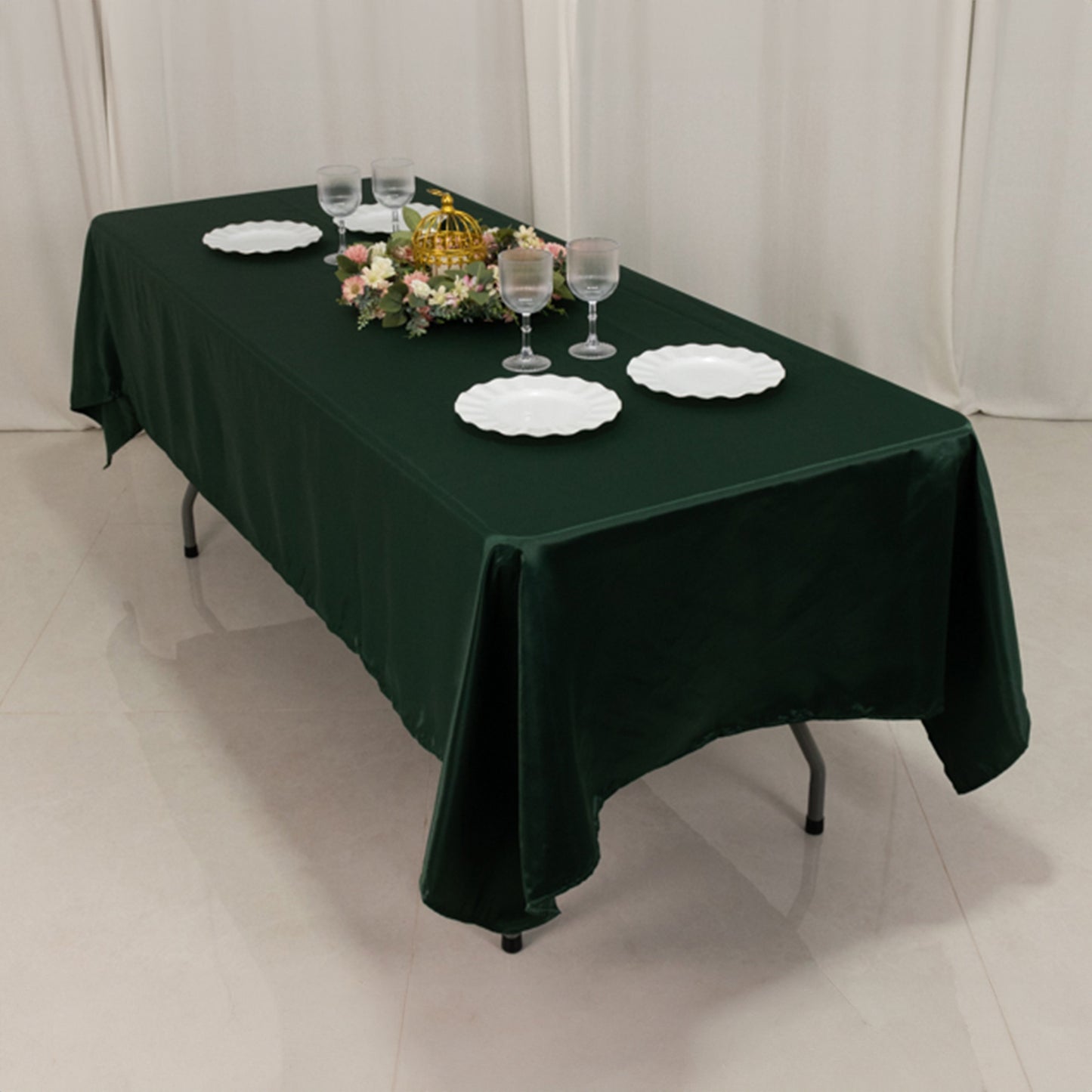 60"x102" Hunter Emerald Green Lamour Satin Rectangle Tablecloth