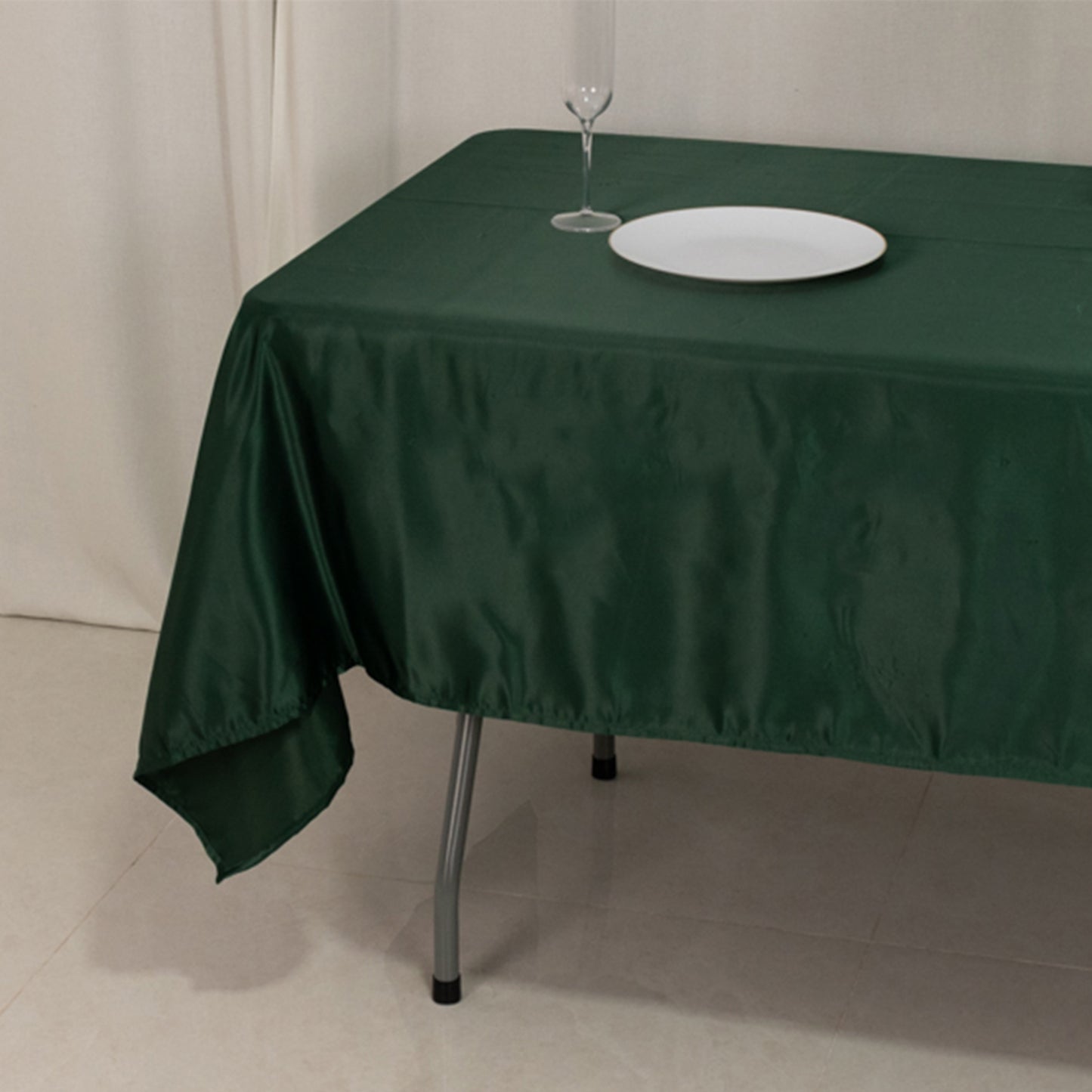 60"x102" Hunter Emerald Green Lamour Satin Rectangle Tablecloth