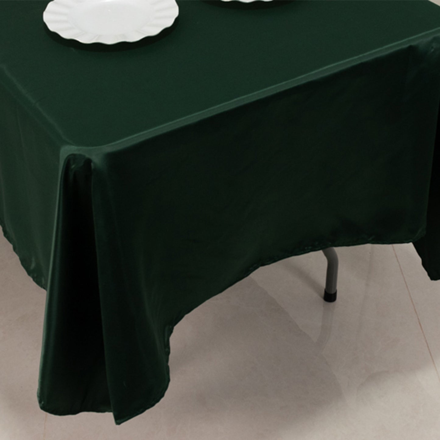 60"x102" Hunter Emerald Green Lamour Satin Rectangle Tablecloth