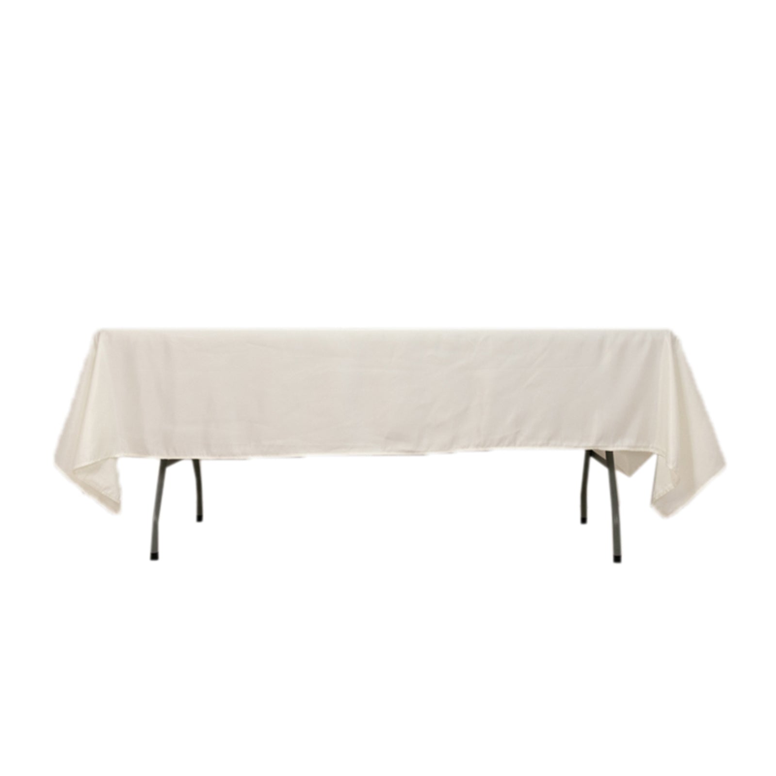 Ivory satin rectangle tablecloth, 60"x102" size, perfect for elegant events.