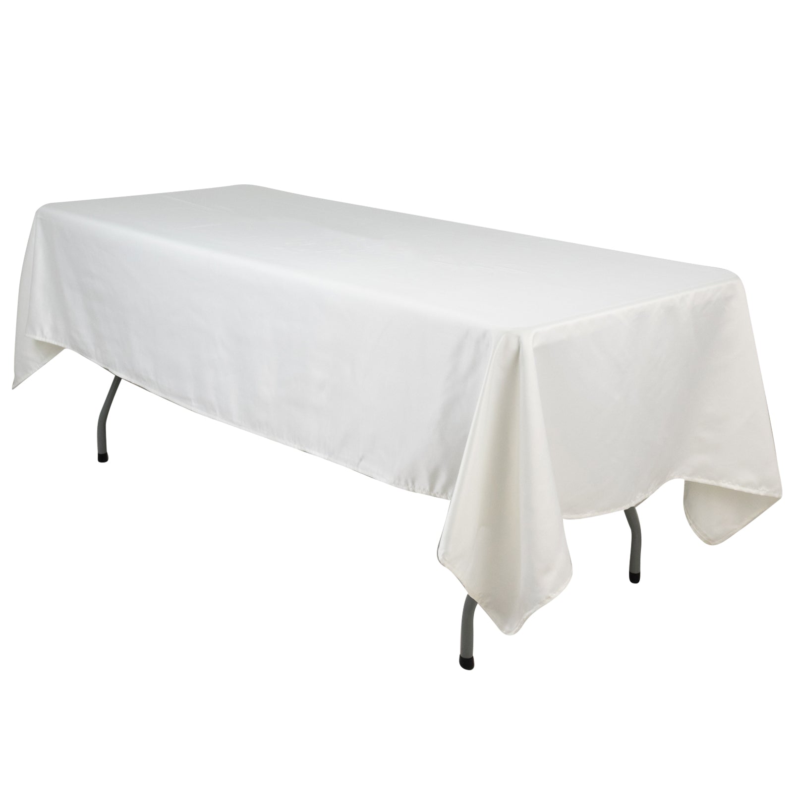 Ivory rectangular satin tablecloth, 60"x102" for elegant events.