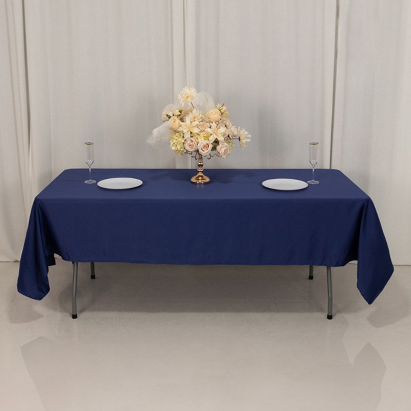 60"x102" Navy Blue Lamour Satin Rectangle Tablecloth