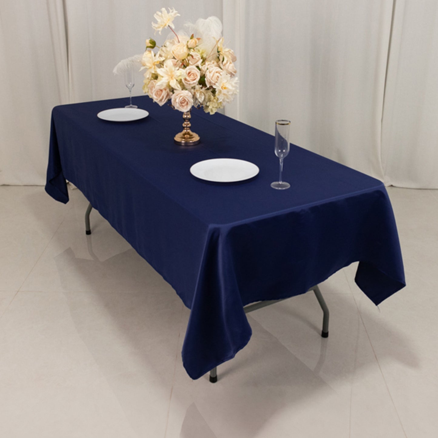 60"x102" Navy Blue Lamour Satin Rectangle Tablecloth