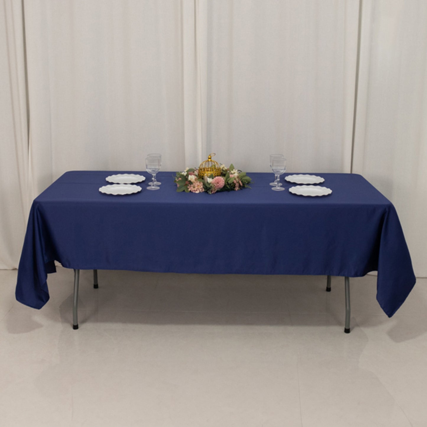 60"x102" Navy Blue Lamour Satin Rectangle Tablecloth